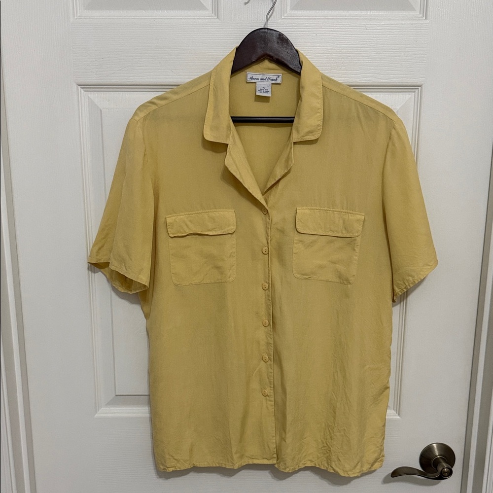 Anna And Frank women’s silk Casual Yellow Button Down Shirt